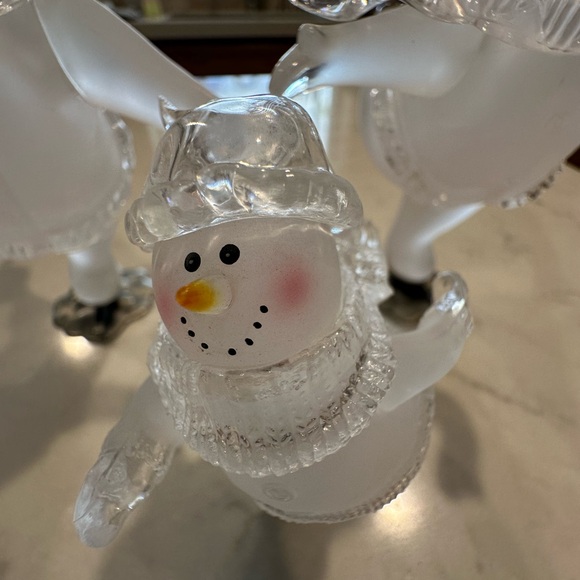 “Vintage Frosted Glass Skating Snowman Figurines – Set of 3, - Picture 5 of 16